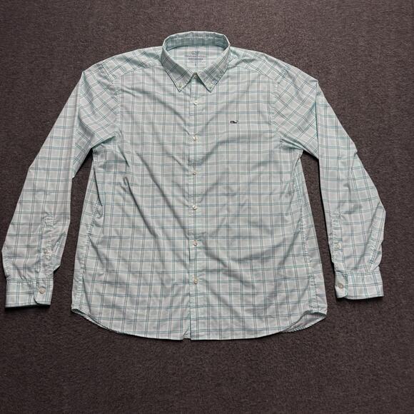 Vineyard Vines Other - Vineyard Vines Performance Classic Fit Whale Shirt Mens Large Green Plaid Nylon